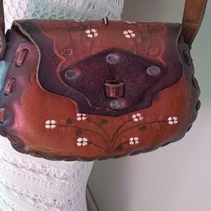 Vintage hippie boho hand tooled leather purse